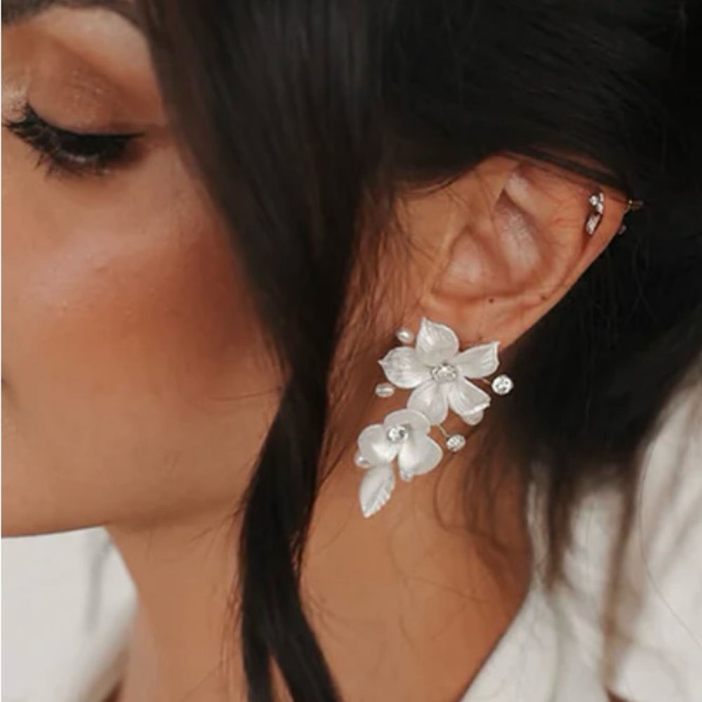Elegant Silver Floral Earrings